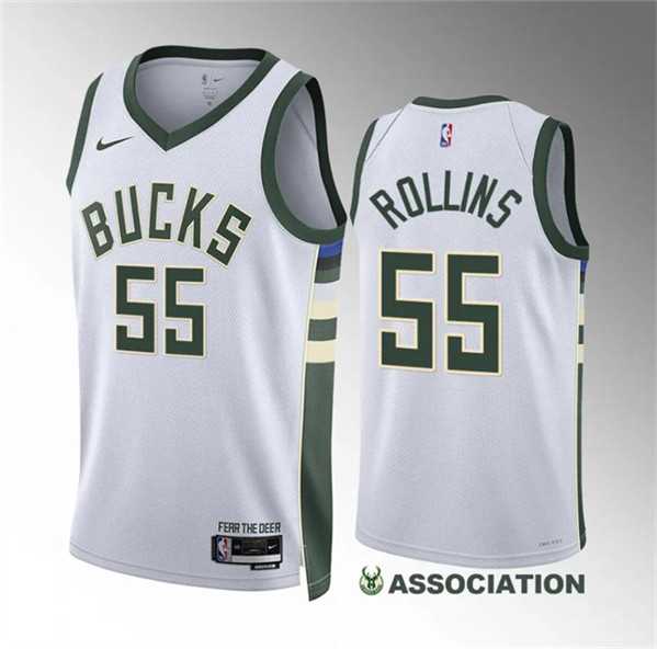 Mens Milwaukee Bucks #55 Ryan Rollins White Association Edition Stitched Basketball Jersey Dzhi